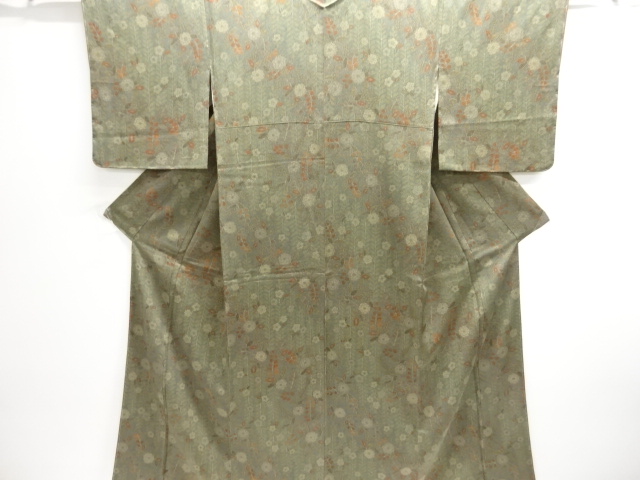 JAPANESE KIMONO / UNUSED KOMON / CHIRIMEN / FLOWER & PLANT 